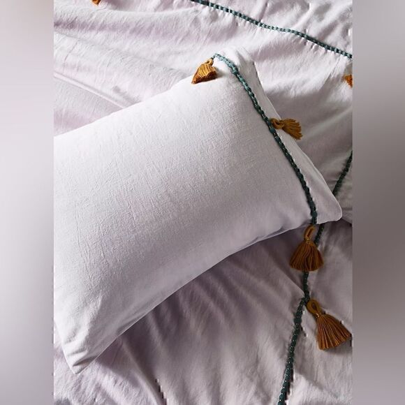 Anthropologie Tasseled Border Pillow Shams Set Of 2 King Lilac New 20" x 36” - Picture 1 of 1